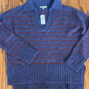 Men's Blue and Red Striped Sweater